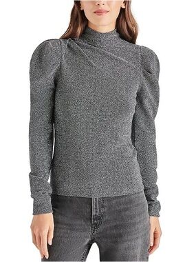 Steve Madden Estella Metallic Puff Sleeve High Neck Long Sleeve Top - Small NWT